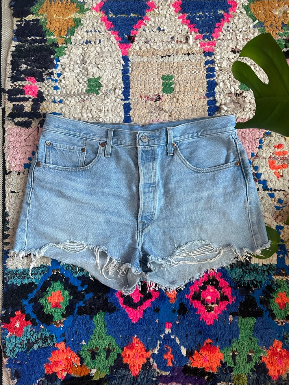 Levi's 501 Light Blue Distressed Denim Shorts